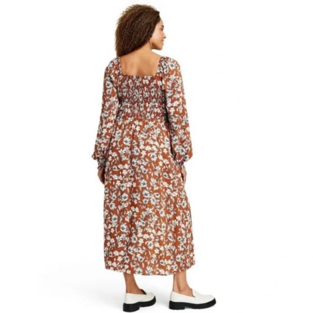 Women's La Ligne x Target Brown/White Floral Smocked Bodice Midi Dress - - Picture 4 of 4